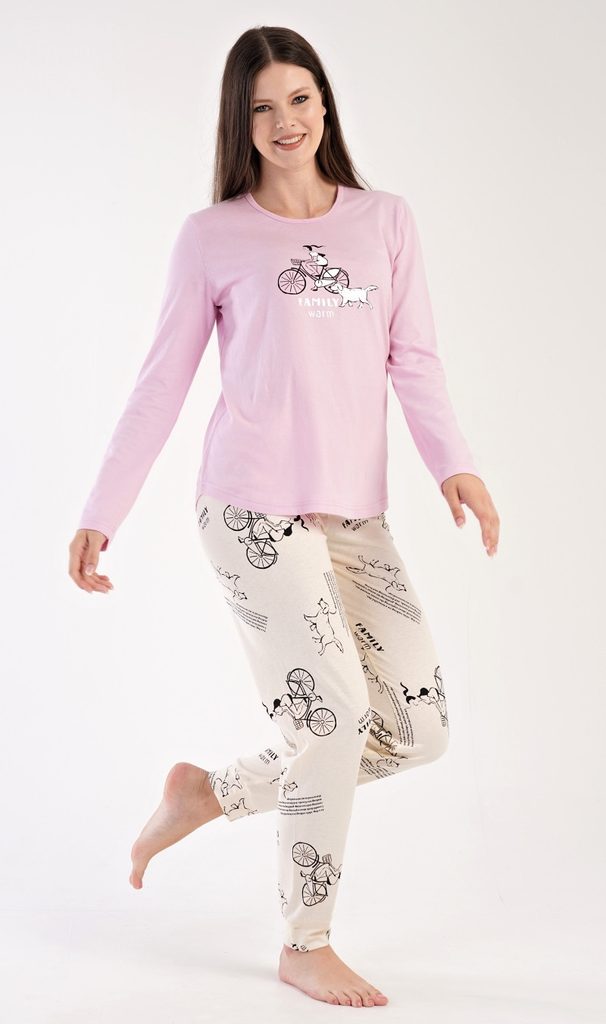 Dámské pyžamo dlouhé Dívka na kole - světle růžová - Vienetta Secret -  dlouhá pyžama - Dámská pyžama, Dámské - Perfektní Prádlo.cz - Pohodlné  noční prádlo, župany a spodní prádlo pro Váš perfektní den!