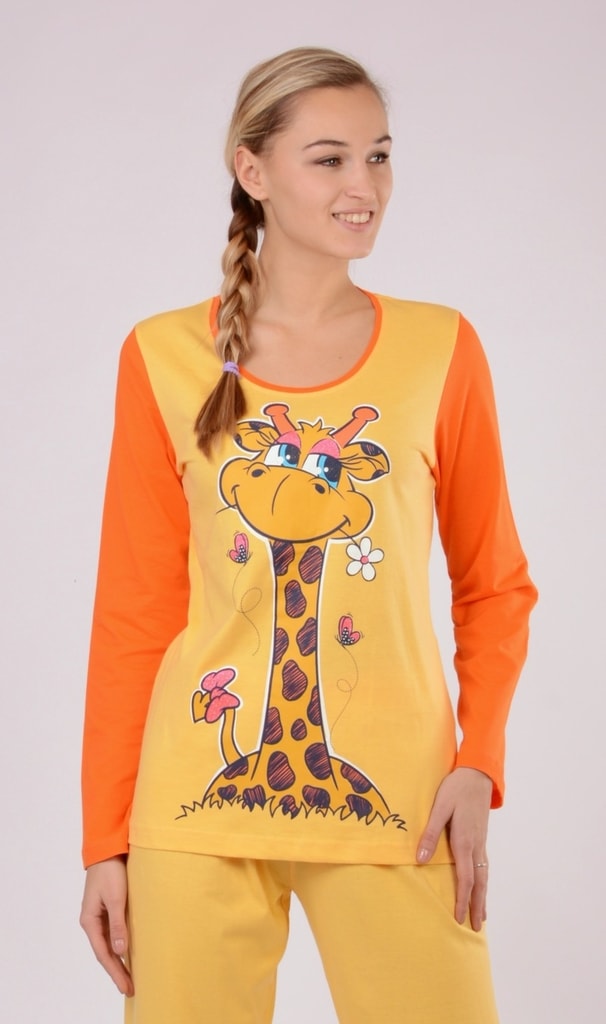 Dámské pyžamo dlouhé Velká žirafa - žlutá - Vienetta - dlouhá pyžama - Dámská  pyžama, Dámské - Perfektní Prádlo.cz - Pohodlné noční prádlo, župany a  spodní prádlo pro Váš perfektní den!