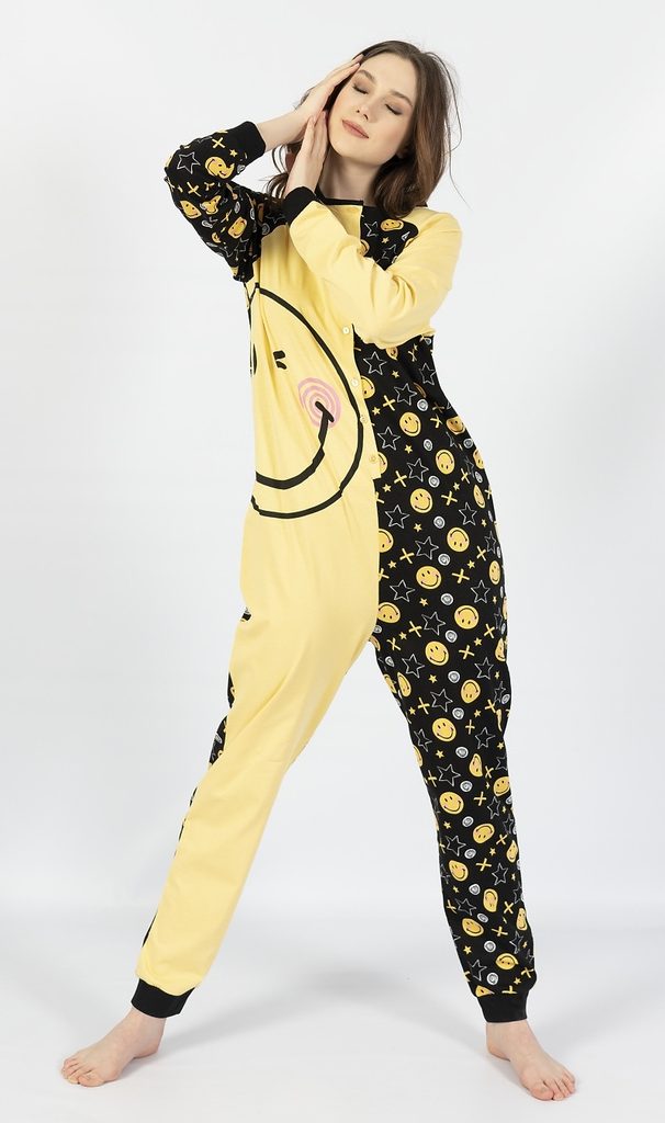 Dámský overal na spaní Smile - žlutá - Vienetta - dlouhá pyžama - Dámská  pyžama, Dámské - Perfektní Prádlo.cz - Pohodlné noční prádlo, župany a  spodní prádlo pro Váš perfektní den!