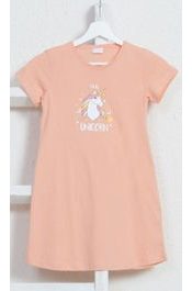 Dětská noční košile s krátkým rukávem Jednorožec - světle lososová