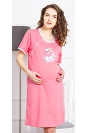 Dámská noční košile mateřská s krátkým rukávem Štěně na měsíci - lososová