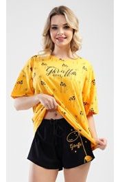 Dámské pyžamo šortky Žirafa - žlutá