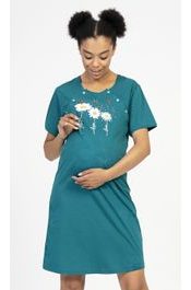 Dámská noční košile mateřská Kopretiny - tmavě zelená