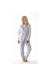 Dámské dlouhé teplé pyžamo na knoflíky FLORA šedý tisk na bílé