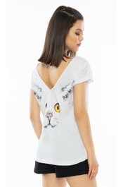 Dámské pyžamo šortky Velká kočka - bílá