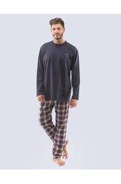 GINA pánské pyžamo dlouhé pánské, šité, s potiskem Pyžama 2021 79111P - lékořice brandy