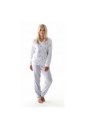 Dámské dlouhé teplé pyžamo FLORA šedý tisk na bílé