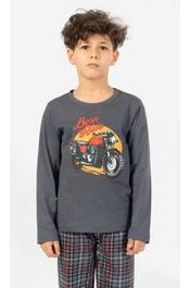 Dětské pyžamo dlouhé Motorka - tmavě šedá