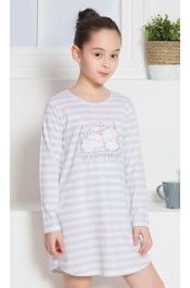 Dětská noční košile s dlouhým rukávem Koťata - světle šedá