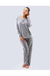 GINA dámské pyžamo dlouhé dámské, šité, s potiskem Pyžama 2021 19121P - šedá černá