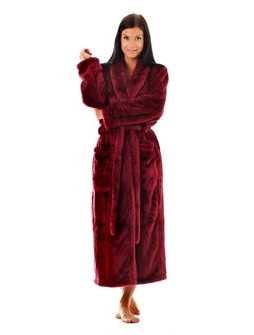 Dámský dlouhý hřejivý župan se šálovým límcem LILLY EXTRA vínová