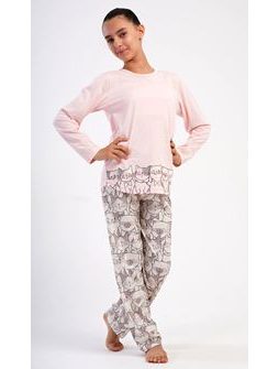 Dětské pyžamo dlouhé Koťata - světle lososová