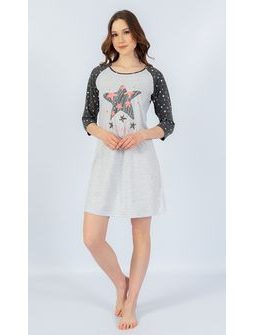 Dámská noční košile s tříčtvrtečním rukávem Hvězda - světle šedá