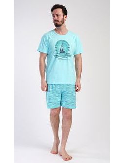 Pánské pyžamo šortky Jachting - mentolová