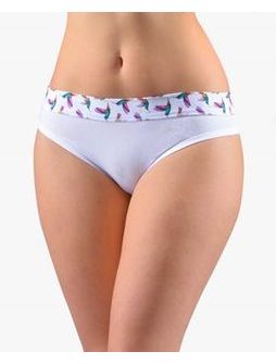 Dámské kalhotky bokové se širokým bokem, širší bok, šité, s potiskem Disco XVII 16172P - bílá fialová
