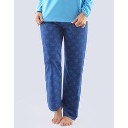 GINA dámské kalhoty dlouhé pyžamové dámské, šité, bokové, s potiskem 19825P - lékořice azurová