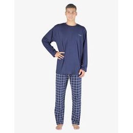 GINA pánské pyžamo dlouhé pánské, šité, s potiskem Pyžama 2023 79149P - lékořice šedobílá