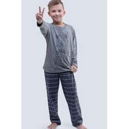 GINA dětské pyžamo dlouhé chlapecké 79051P - šedá tm. šedá