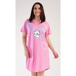 Dámská noční košile s krátkým rukávem Medvídek - růžová