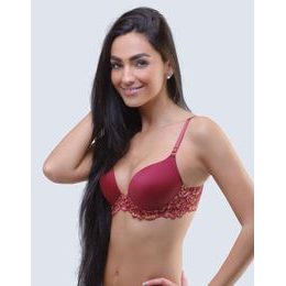 GINA dámské podprsenka push-up, šité, s krajkou, jednobarevné La Femme 17007P - fialovohnědá