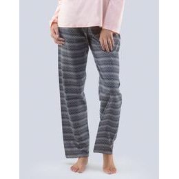 GINA dámské kalhoty dlouhé pyžamové dámské, šité, bokové, s potiskem 19763P - lékořice jogurtová