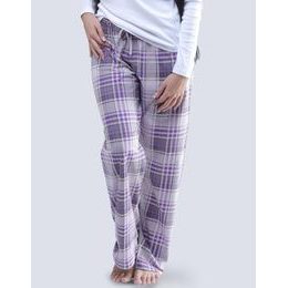 GINA dámské kalhoty dlouhé pyžamové dámské, šité, bokové, s potiskem 19757P - fialková šedá