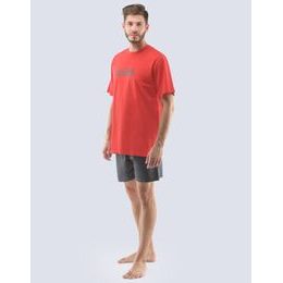 Pánské pyžamo krátké 79116P - červená tm. šedá