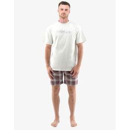 Pánské krátké pyžamo s kostkovaným vzorem 79134P - sv. šedá, hypermangan