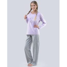 GINA dámské pyžamo dlouhé dámské, šité, s potiskem Pyžama 2018 19075P - hortenzie sv. šedá