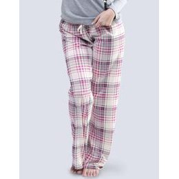 GINA dámské kalhoty dlouhé pyžamové dámské, šité, bokové, s potiskem 19757P - šípková písková