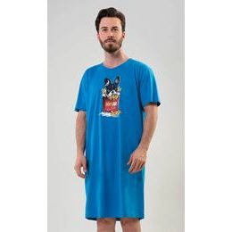 Pánská noční košile s krátkým rukávem Bulldog - modrá