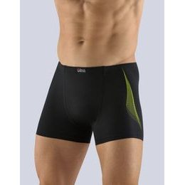 GINA pánské boxerky s kratší nohavičkou, kratší nohavička, šité, s potiskem, jednobarevné 73096P - černá žlutozelená