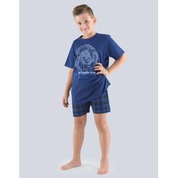 GINA dětské pyžamo krátké chlapecké, šité, s potiskem 79062P - tm. modrá atlantic