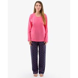 Dámské dlouhé pyžamo se srdíčkovým vzorem 19137P - purpurová, lékořice