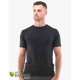 GINA pánské tričko pánské slim fit s krátkým rukávem, krátký rukáv, šité, jednobarevné ECO Bamboo Sport 78005P - černá