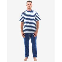 GINA pánské pyžamo krátký rukáv, dlouhé kalhoty 79140P - lékořice bílá