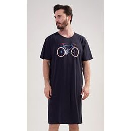 Pánská noční košile s krátkým rukávem Bike - tmavě modrá