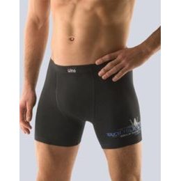 GINA pánské boxerky s delší nohavičkou, delší nohavička, šité, s potiskem 74079P - černá dunaj