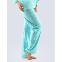 GINA dámské kalhoty dlouhé pyžamové dámské, šité, bokové, s potiskem 19823P - aqua tyrkysová