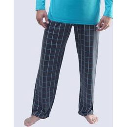 GINA pánské kalhoty dlouhé pyžamové pánské, šité, klasické, s potiskem 79739P - tm. šedá tyrkysová
