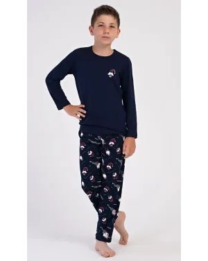 Dětské pyžamo dlouhé Vánoce - tmavě modrá