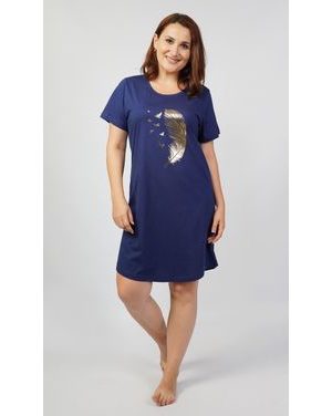 Dámská noční košile s krátkým rukávem Peříčko - tmavě modrá