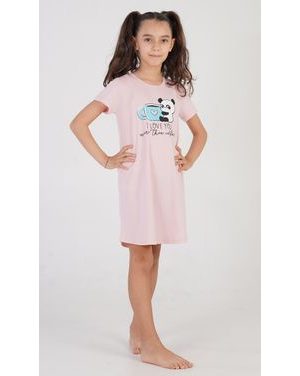 Dětská noční košile s krátkým rukávem Panda - světle lososová