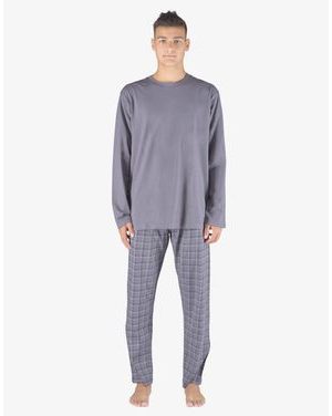 Pánské pyžamo dlouhé pánské, šité, s potiskem Pyžama 2023 79155P - šedá černá