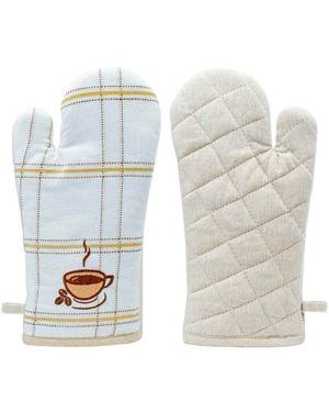 Chňapka s magnetem, 18 x 32 cm, Béžové káro, výšivka Káva