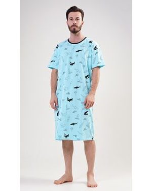 Pánská noční košile s krátkým rukávem Oceán - azurová