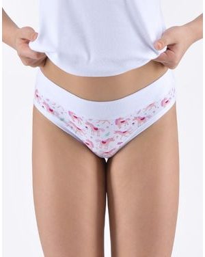 Dívčí kalhotky klasické dívčí, úzký bok, šité, s potiskem - bílá cukrová