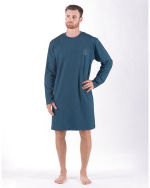 Pánské košile noční pánská dlouhý rukáv, šité, s potiskem Pyžama 2024 79181P - petrolejová bílá