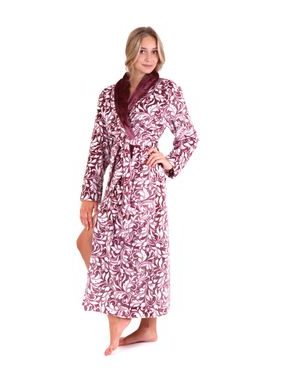 Dámský dlouhý župan se šálovým límcem FLORA vínová/bílá