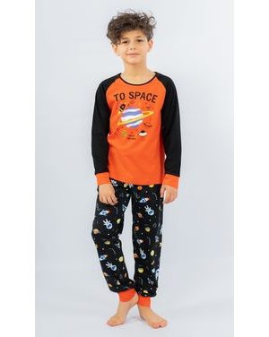 Dětské pyžamo dlouhé Vesmír - oranžová